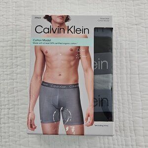 Calvin Klein 3-Pack Boxer Briefs Men's M Black Gray Organic Cotton Modal NEW NIB